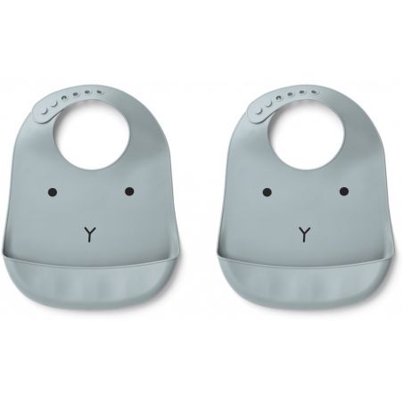 Lot de 2 bavoirs silicone | Lapin bleu ciel Lot de 2 bavoirs silicone | Lapin bleu ciel