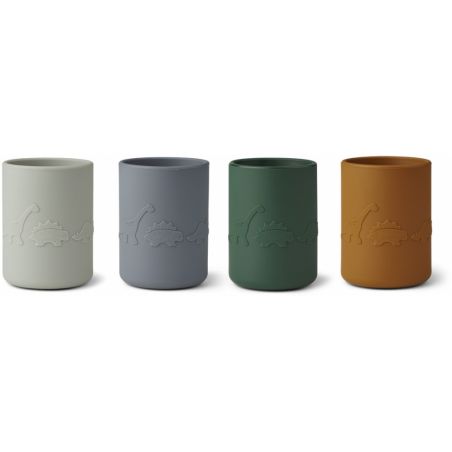 Lot de 4 verres en silicone | Dino blue multi mix par Liewood Lot de 4 verres en silicone | Dino blue multi mix par Liewood