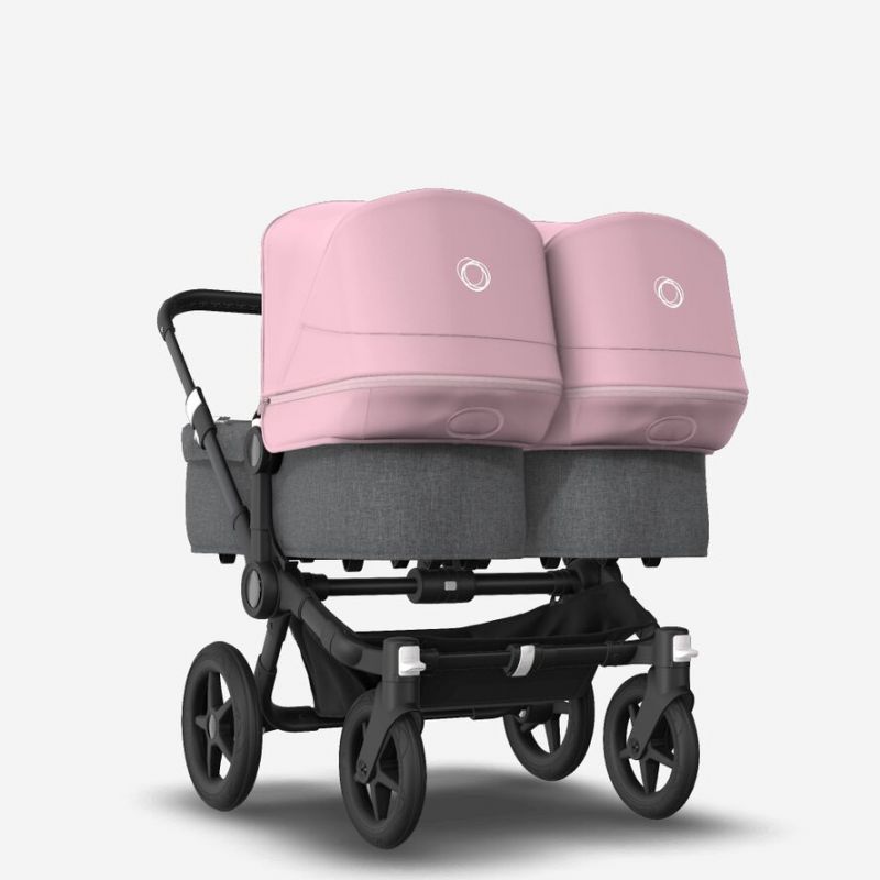 Poussette Donkey 3 Twin grise et capote rose double nacelle par Bugaboo