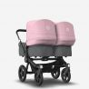 Poussette Donkey 3 Twin grise et capote rose double nacelle par Bugaboo