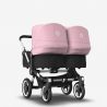 Poussette Donkey 3 Twin acier et noire avec capote rose double nacelle par Bugaboo