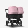 Poussette Donkey 3 Twin noire et capote rose double nacelle par Bugaboo