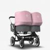 Poussette Donkey 3 Twin acier et gris avec capote rose double nacelle par Bugaboo