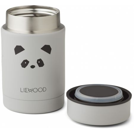 Pot alimentaire isotherme Panda gris clair par Liewood ouvert Pot alimentaire isotherme Panda gris clair par Liewood ouvert