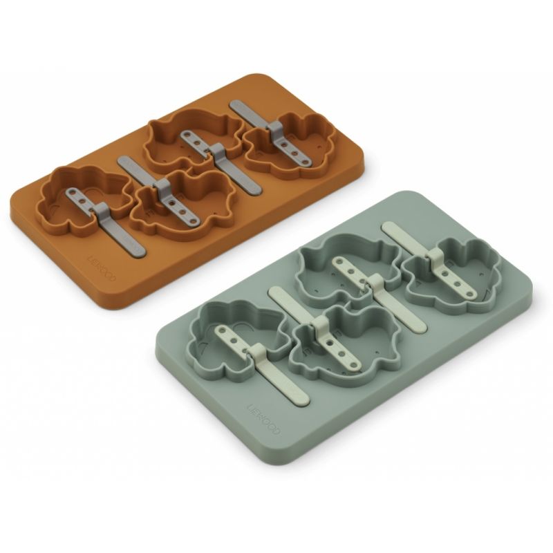 Moules à glace sucette Dino vert et moutarde Liewood avec batonnets