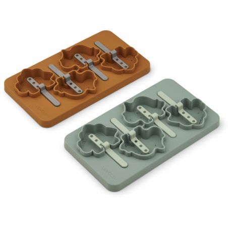 Moules à glace sucette Dino vert et moutarde Liewood avec batonnets