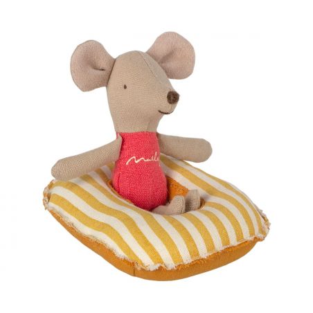 Bateau pneumatique pour souris Rayures jaunes par Maileg avec une souris