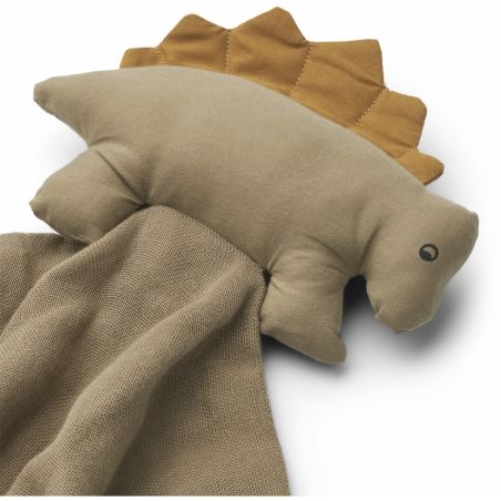 Tête du doudou lange en coton bio Dino avoine par Liewood Tête du doudou lange en coton bio Dino avoine par Liewood