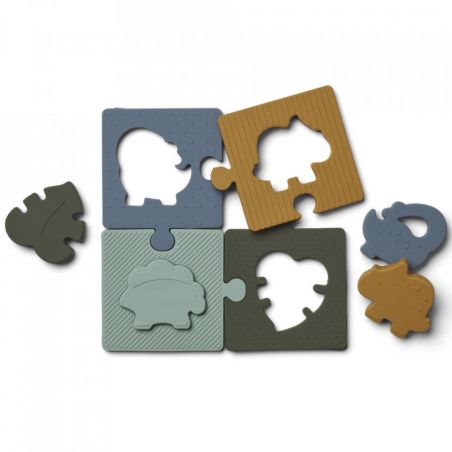 Puzzle Bodil en silicone | Dino bleu - Liewood