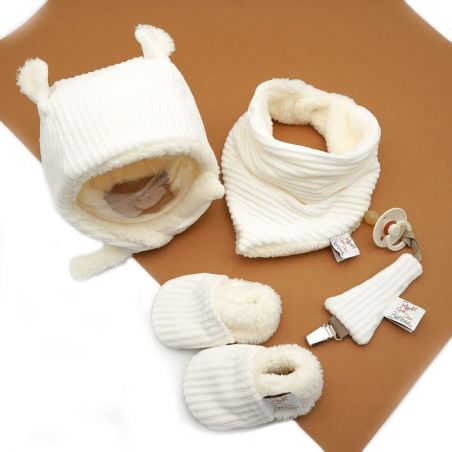 Chaussons velours | Ecru - Rien que des bêtises Chaussons velours | Ecru - Rien que des bêtises