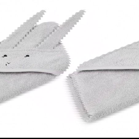 Grande cape de bain éponge avec tête de lapin gris et coton bio Grande cape de bain éponge avec tête de lapin gris et coton bio