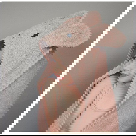 Grande cape de bain éponge avec tête de lapin et coton bio porté Grande cape de bain éponge avec tête de lapin et coton bio porté