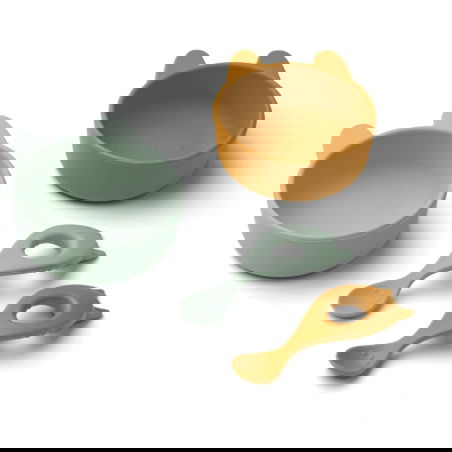 Set repas en silicone 2 pièces | Lapin moutarde/peppermint Set repas en silicone 2 pièces | Lapin moutarde/peppermint