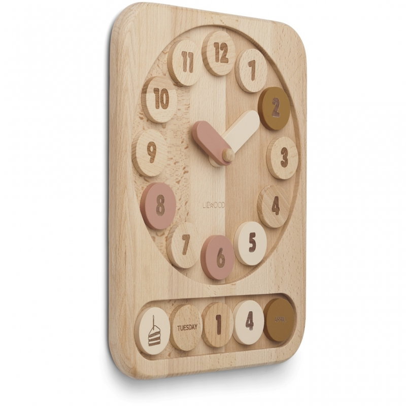 Horloge en bois d'apprentissage | Rose