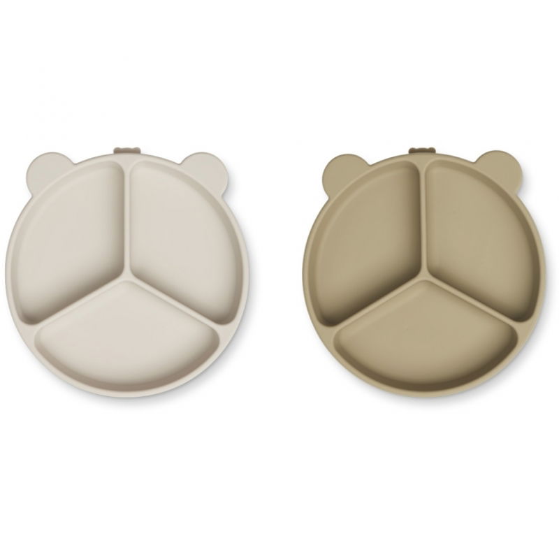 2 assiettes ventouses en silicone compartimentées | Sandy et avoine - Liewood