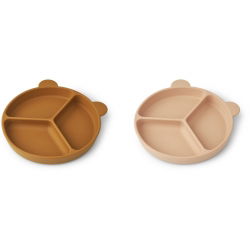 2 assiettes ventouses en silicone compartimentées | Moutarde et tuscany