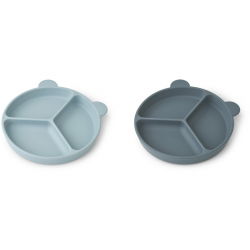 2 assiettes ventouses en silicone compartimentées | Bleu