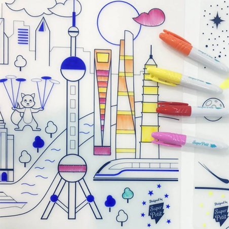 Set en silicone à colorier | Ville futuriste - Super Petit Set en silicone à colorier | Ville futuriste - Super Petit