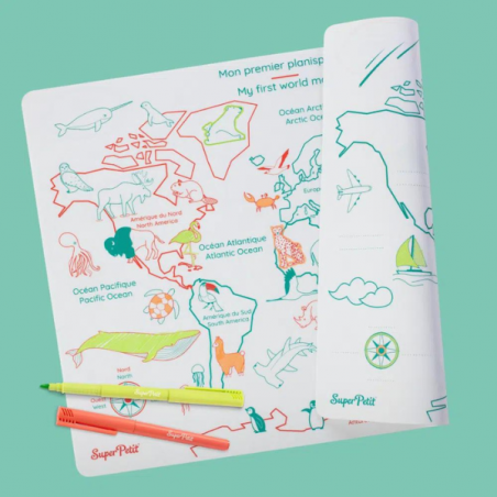 Set en silicone à colorier | Mon premier planisphère - Super Petit Set en silicone à colorier | Mon premier planisphère - Super Petit