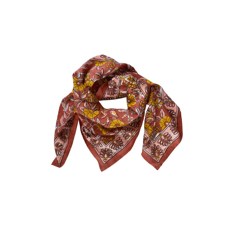 Foulard Paon 100 x 100 | Bois de rose - Little cecile