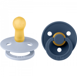 2 Tétines Bibs rondes colour Taille 2 | Bleu ciel et bleu acier