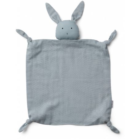Doudou Lange Lapin bleu clair en coton bio Doudou Lange Lapin bleu clair en coton bio