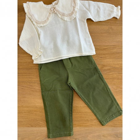 Pantalon twill Paola | Olive - Cozmo Pantalon twill Paola | Olive - Cozmo