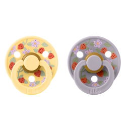 2 Tétines rondes colour Liberty | Strawberry et jaune pâle