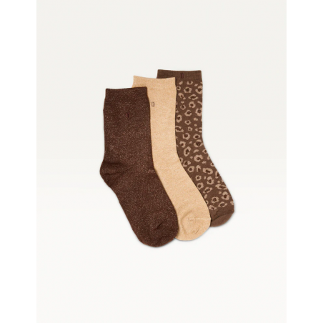 3 Paires de chaussettes | Paillettes et léopard marron doré - ODAJE
