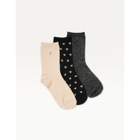 3 Paires de chaussettes | Petit coeur noir doré - ODAJE