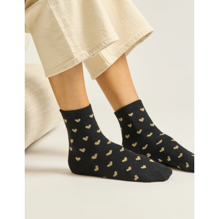 3 Paires de chaussettes | Petit coeur noir doré - ODAJE