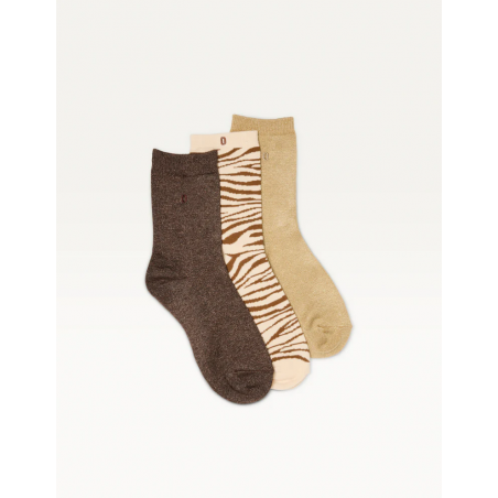 3 Paires de chaussettes | Paillettes et zèbre marron doré - ODAJE