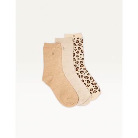3 Paires de chaussettes | Paillettes et léopard beige - ODAJE