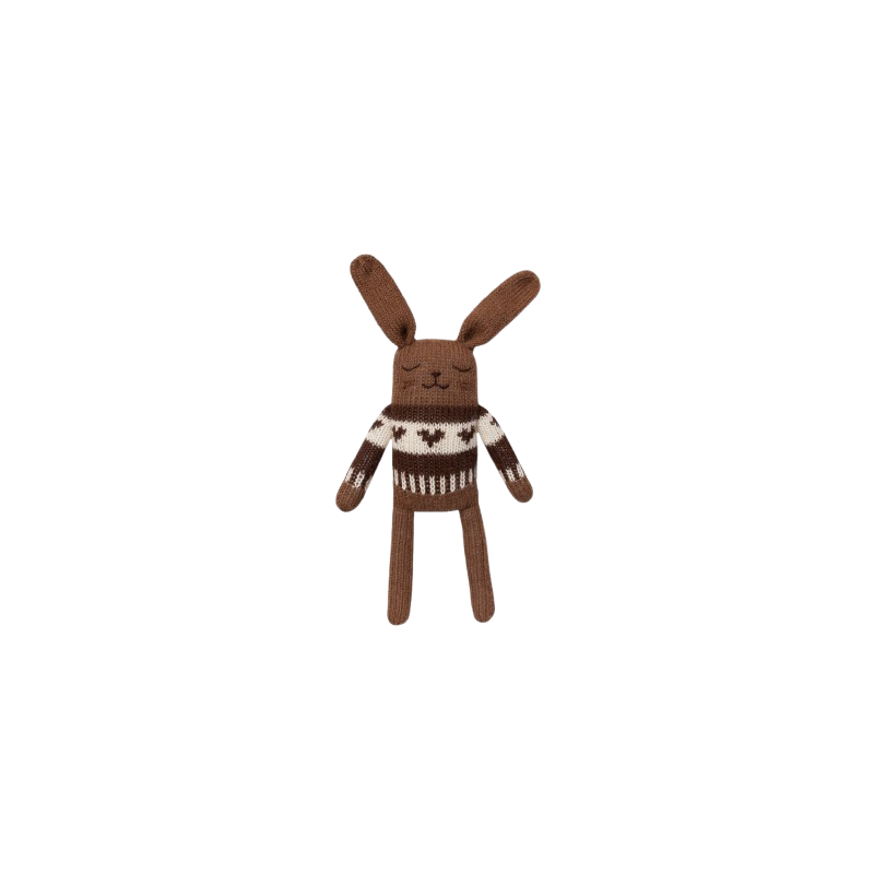 Doudou lapin | Pull jacquard mocha foncé