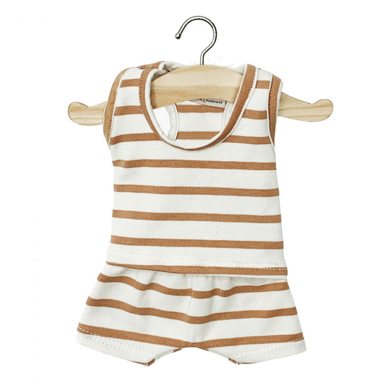 Les P'tits Basiques - Dessous garçon Marcel jersey rayures beige - Minikane
