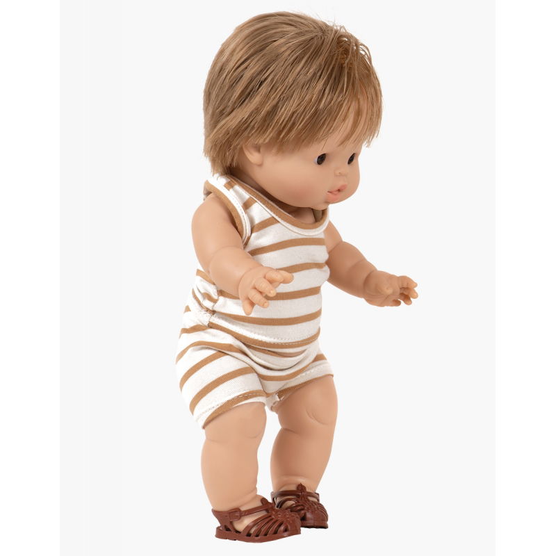 Les P'tits Basiques - Dessous garçon Marcel jersey rayures beige