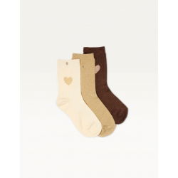 3 Paires de chaussettes | Coeur marron doré écru