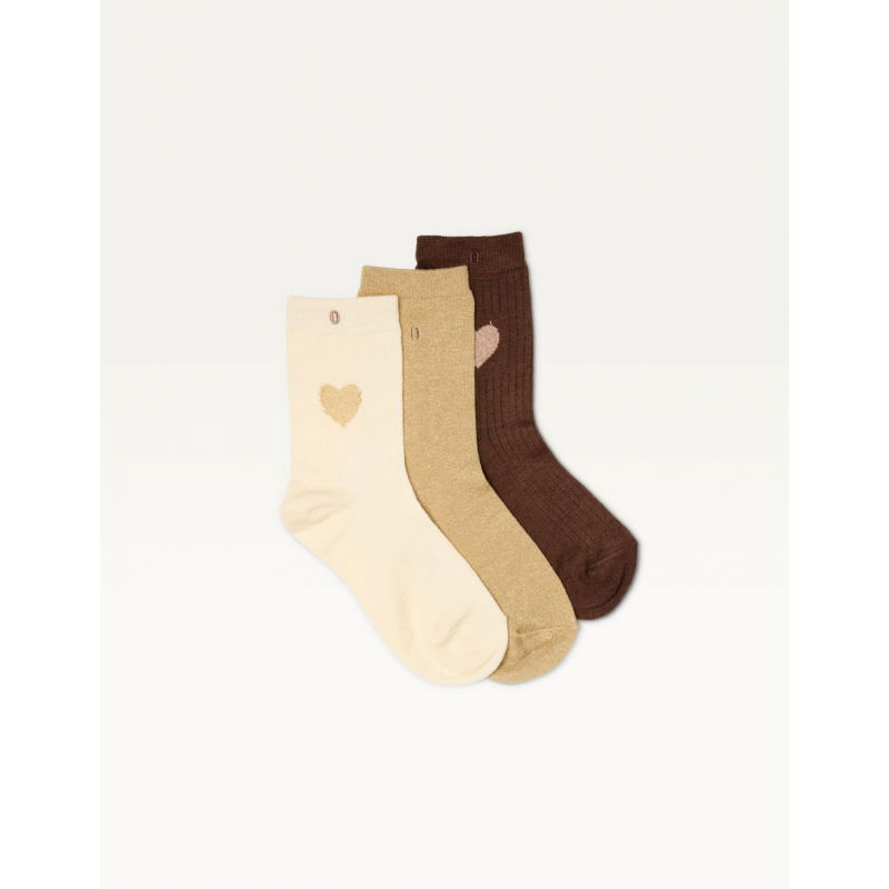 3 Paires de chaussettes | Coeur marron doré écru