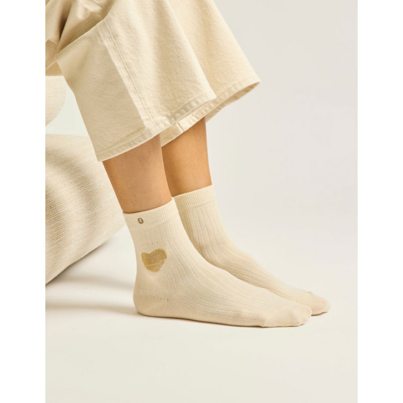 3 Paires de chaussettes | Coeur marron doré écru