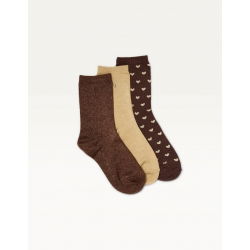 3 Paires de chaussettes | Petit coeur doré marron