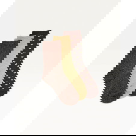 3 Paires de chaussettes | Petit coeur doré marron - ODAJE