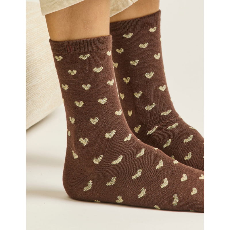 3 Paires de chaussettes | Petit coeur doré marron