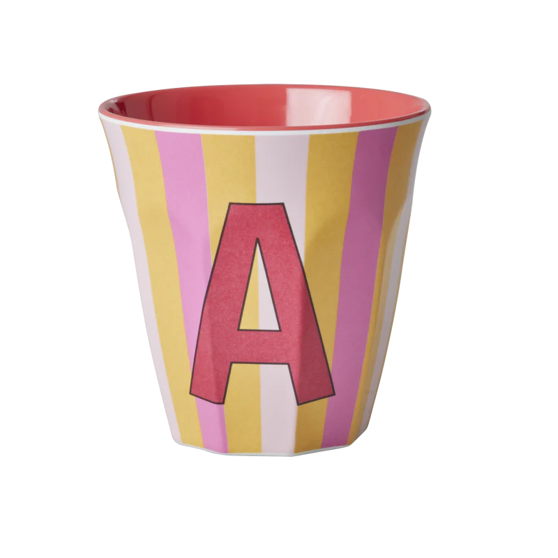 Gobelet  Lettre au choix | Rayures roses