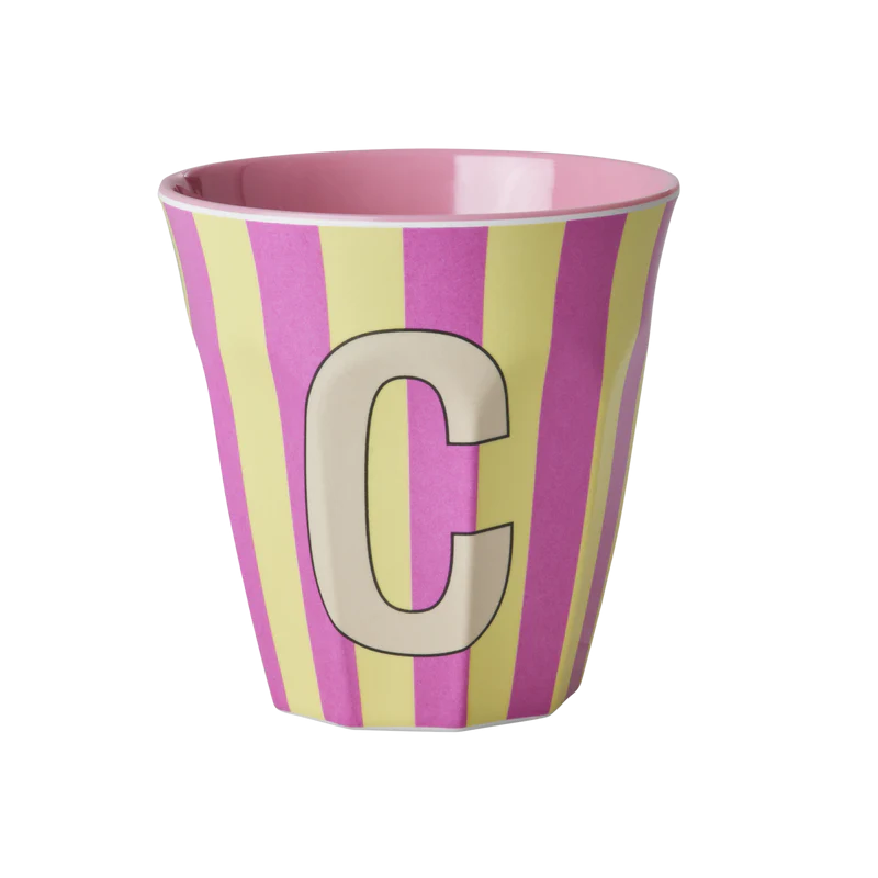 Gobelet  Lettre au choix | Rayures roses