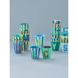 Gobelet  Lettre au choix | Rayures bleues