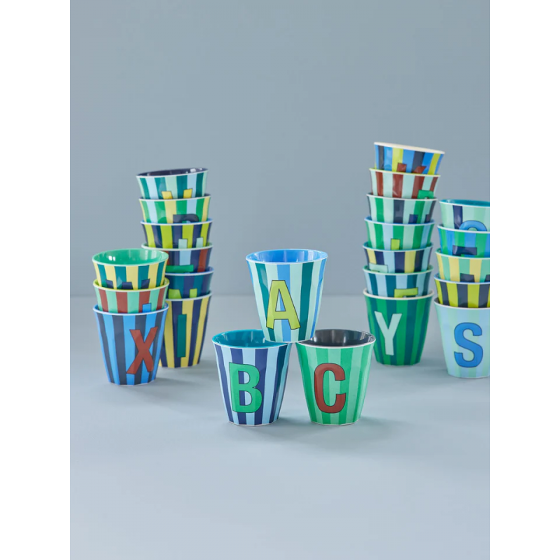 Gobelet  Lettre au choix | Rayures bleues