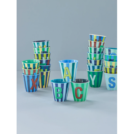 Gobelet  Lettre au choix | Rayures bleues