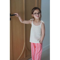 Pantalon à volants rayé | Rose