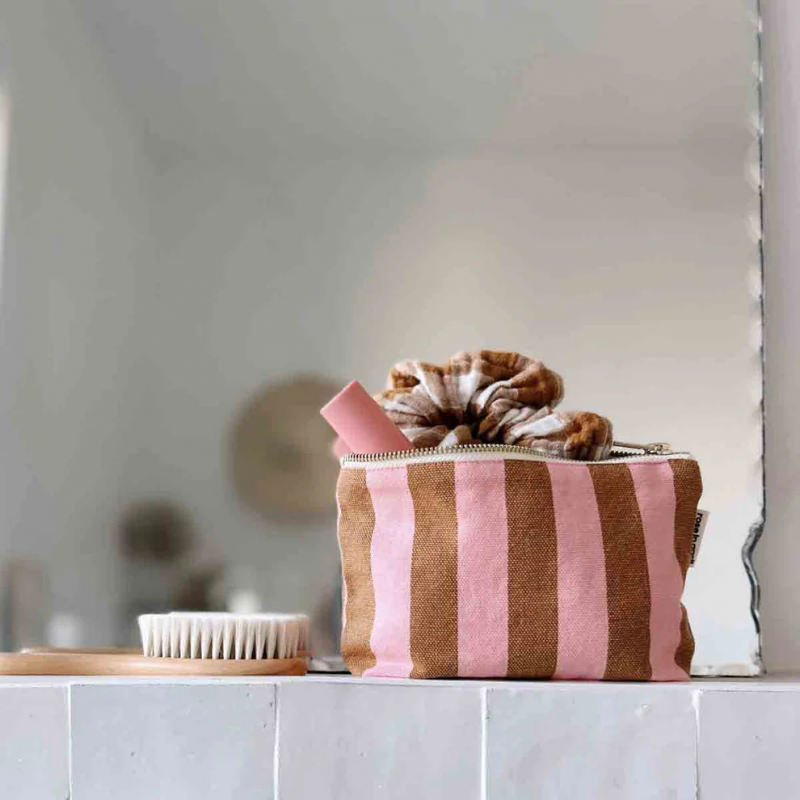 Pochette sofia | Rayures Strawberry/caramel