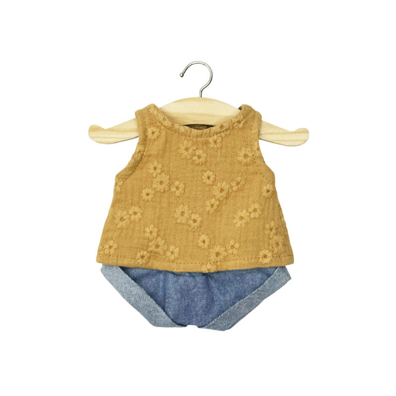 Ensemble Andrée | Top en broderies et mini short en jean